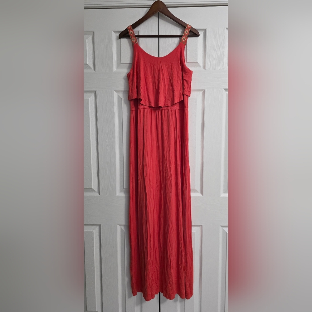 Charming Charlie Pink Tiered Off Shoulder Maxi Sundress Womens Medium - Picture 3 of 5